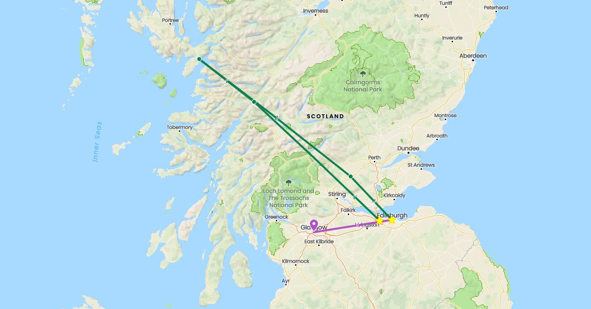 TravelMap itinerary: train, private car transfer in United Kingdom (Europe)