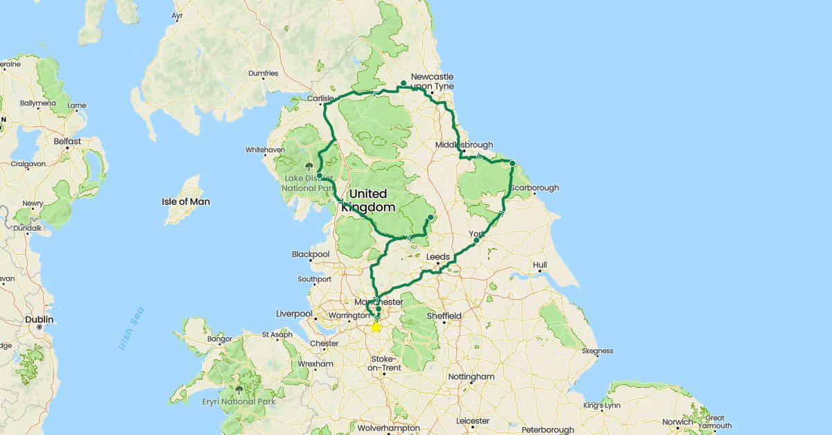 TravelMap itinerary: private car transfer in United Kingdom (Europe)