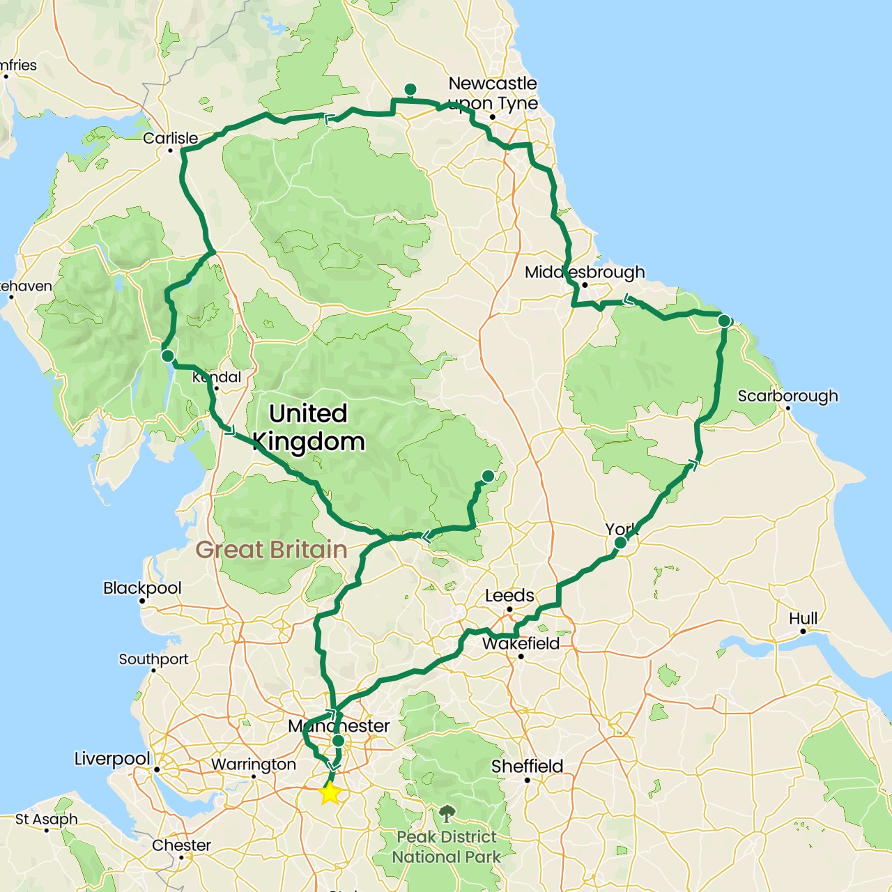 TravelMap itinerary: private car transfer in United Kingdom (Europe)