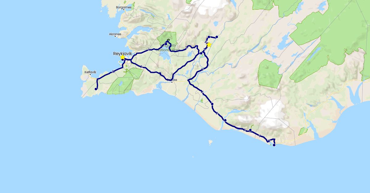 TravelMap itinerary: driving in Iceland (Europe)