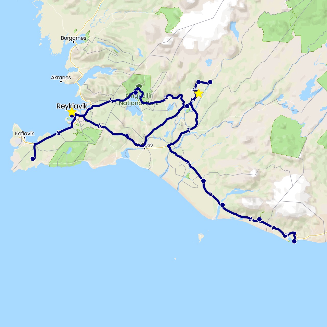 TravelMap itinerary: driving in Iceland (Europe)
