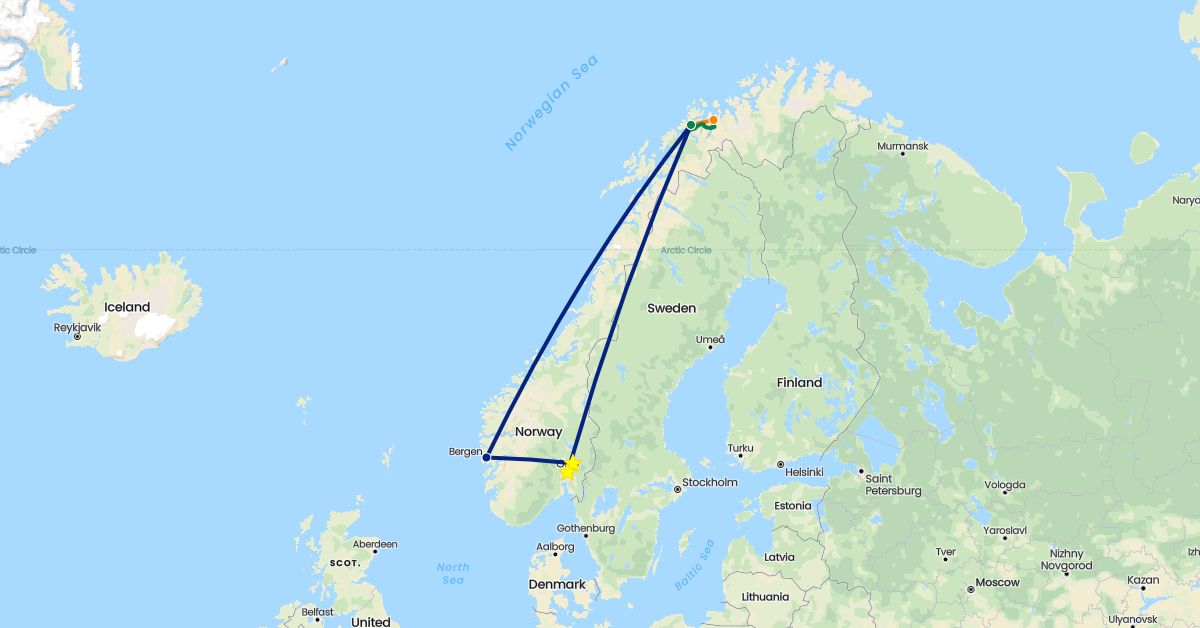 TravelMap itinerary: driving, flight, private car transfer, helicopter in Norway (Europe)