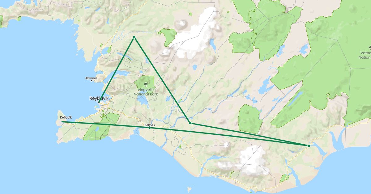TravelMap itinerary: driving, private car transfer in Iceland (Europe)