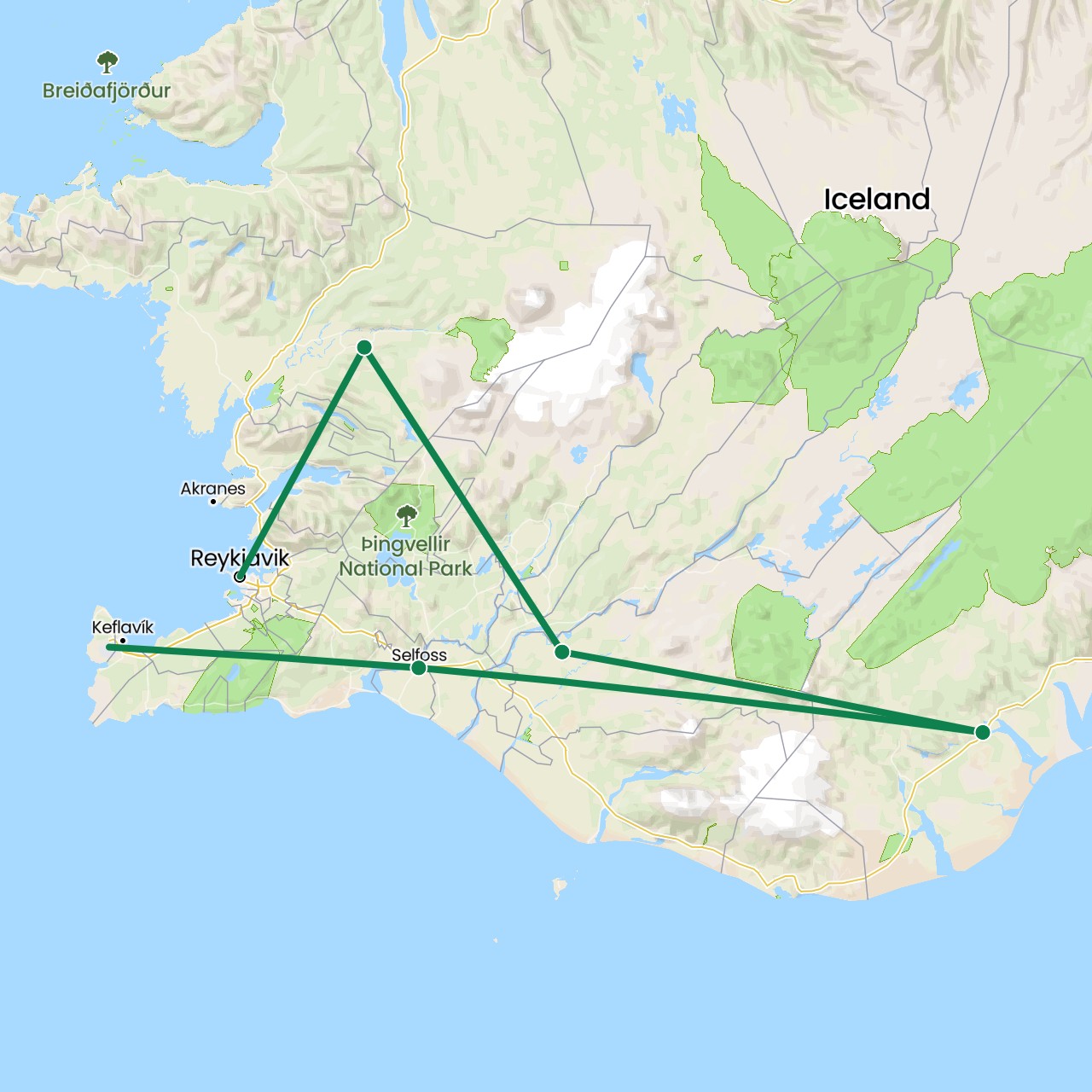 TravelMap itinerary: driving, private car transfer in Iceland (Europe)