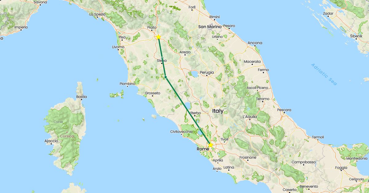 TravelMap itinerary: driving, private car transfer in Italy (Europe)