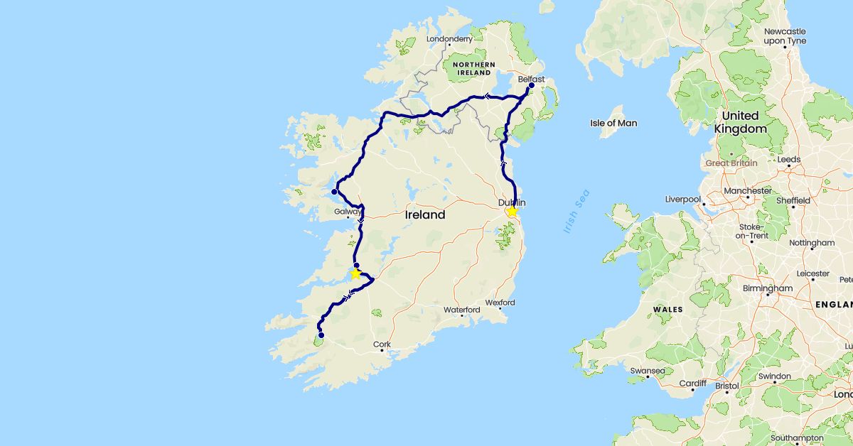 TravelMap itinerary: driving in United Kingdom, Ireland (Europe)