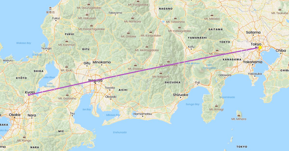 TravelMap itinerary: driving, train in Japan (Asia)