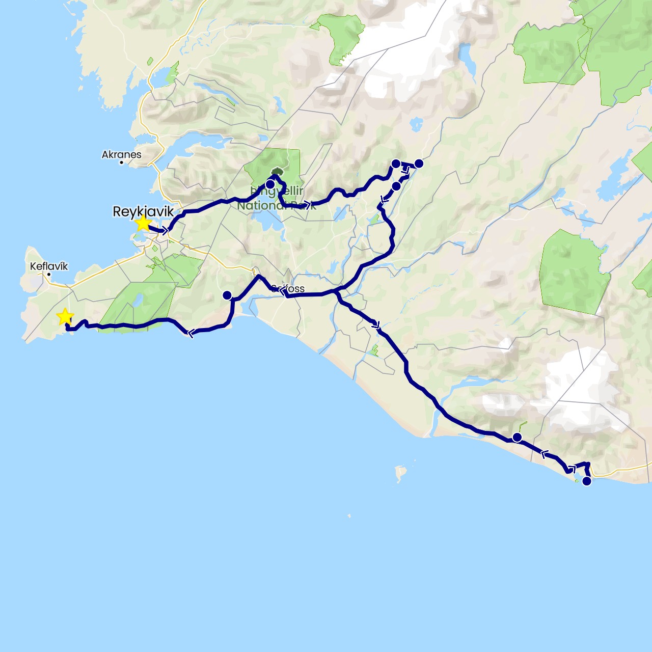 TravelMap itinerary: driving in Iceland (Europe)