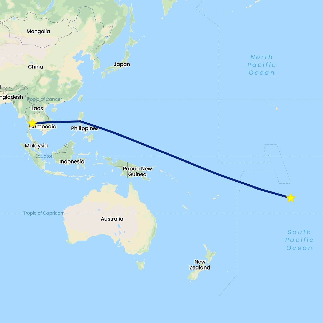 TravelMap itinerary: driving, flight in French Polynesia, Philippines, Thailand (Asia, Oceania)